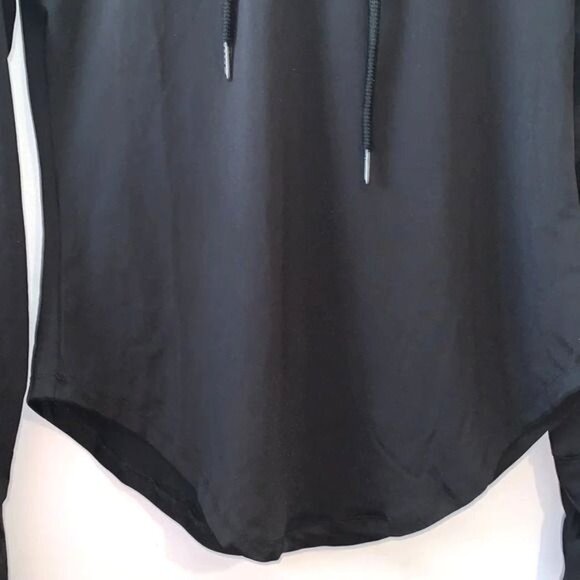 Black Hooded Long Sleeve Shirt M Made In China Polyester Spandex Blend - Picture 7 of 12